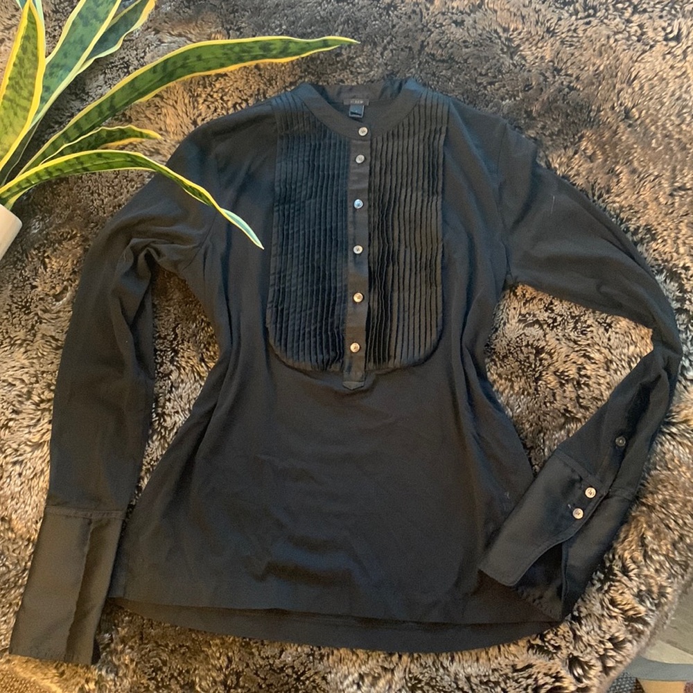 J Crew blouse. Super comfortable. Faux silk accents